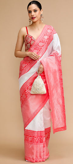 White and Off White color Saree in Art Silk fabric with Weaving work