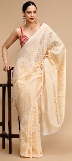 Beige and Brown color Saree in Art Silk fabric with Weaving work