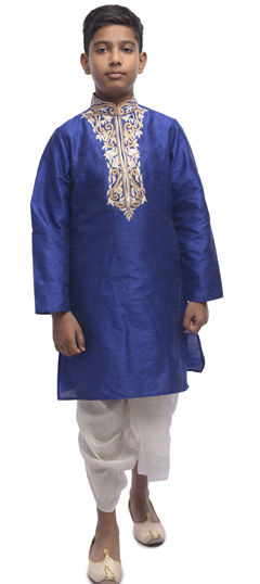 Blue color Boys Dhoti Kurta in Dupion Silk fabric with Embroidered work