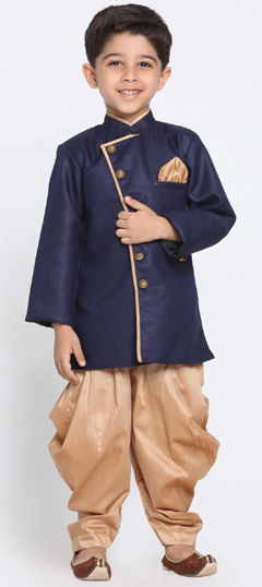 Blue color Boys Dhoti Kurta in Dupion Silk fabric with Embroidered work