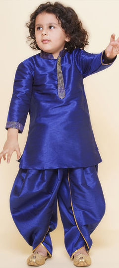 Blue color Boys Dhoti Kurta in Dupion Silk fabric with Embroidered work