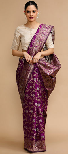 Pink and Majenta color Saree in Art Silk fabric with Weaving work