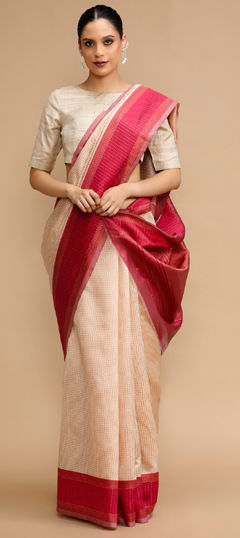Beige and Brown color Saree in Art Silk fabric with Weaving work