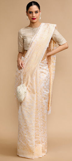 White and Off White color Saree in Art Silk fabric with Weaving work