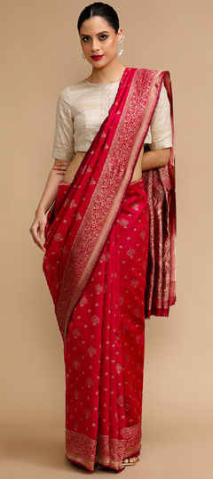 Red and Maroon color Saree in Art Silk fabric with Weaving work
