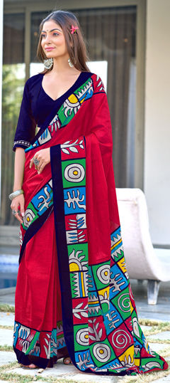 Pink and Majenta color Saree in Cotton, Malmal fabric with Printed work