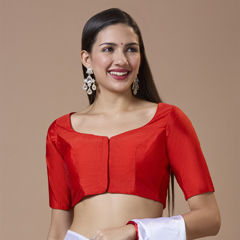 Red and Maroon color Blouse in Silk fabric with Thread work