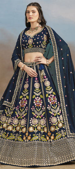 Blue color Lehenga in Georgette fabric with Embroidered, Sequence, Thread, Zari work