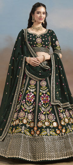Green color Lehenga in Georgette fabric with Embroidered, Sequence, Thread, Zari work
