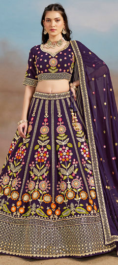 Purple and Violet color Lehenga in Georgette fabric with Embroidered, Sequence, Thread, Zari work