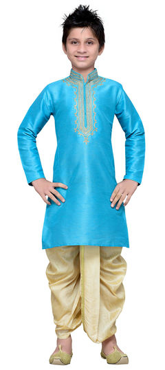 Blue color Boys Dhoti Kurta in Art Silk fabric with Thread work : 201571