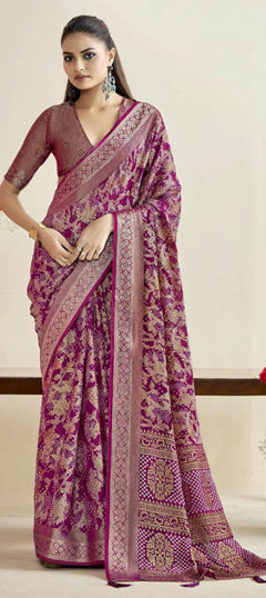 Pink and Majenta color Saree in Silk fabric with Bandhej, Weaving work