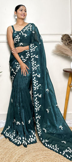 Blue color Saree in Art Silk fabric with Embroidered, Thread work