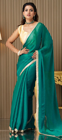 Blue color Saree in Chiffon fabric with Lace work