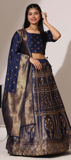 Blue color Lehenga in Jacquard fabric with Zari work