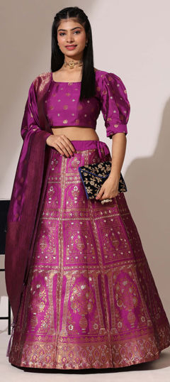 Purple and Violet color Lehenga in Jacquard fabric with Zari work