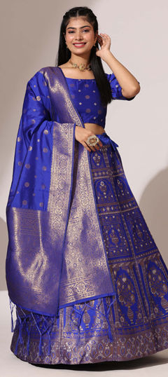 Blue color Lehenga in Jacquard fabric with Zari work
