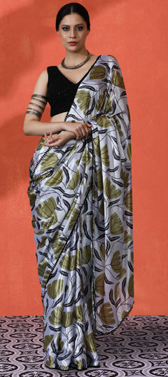 Multicolor color Saree in Chinon Silk fabric with Floral work