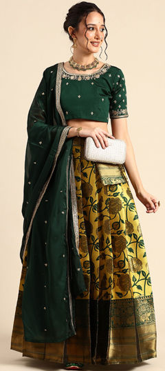 Yellow color Lehenga in Art Silk fabric with Zari work
