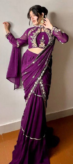 Pink and Majenta color Ready to Wear Lehenga in Faux Georgette fabric with Embroidered, Mirror, Sequence, Thread work