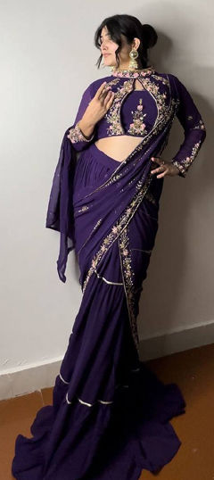 Purple and Violet color Ready to Wear Lehenga in Faux Georgette fabric with Embroidered, Mirror, Sequence, Thread work