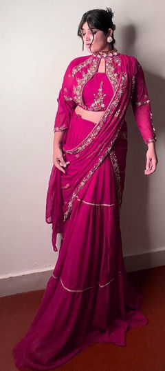 Pink and Majenta color Ready to Wear Lehenga in Faux Georgette fabric with Embroidered, Mirror, Sequence, Thread work