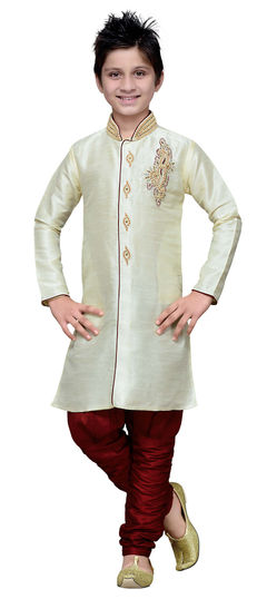 201589: Beige and Brown color Boys Indo-Western in Art Silk fabric with Patch work
