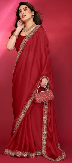 Red and Maroon color Saree in Chiffon fabric with Embroidered, Thread work