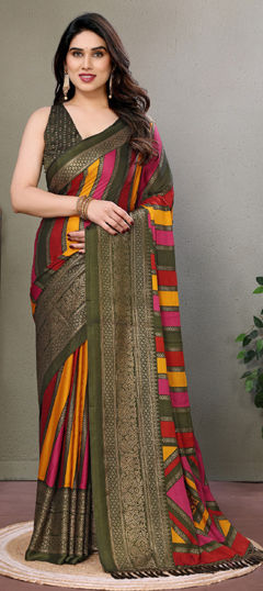 Multicolor color Saree in Shimmer fabric with Printed, Weaving work
