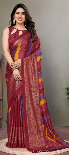 Multicolor color Saree in Shimmer fabric with Printed, Weaving work