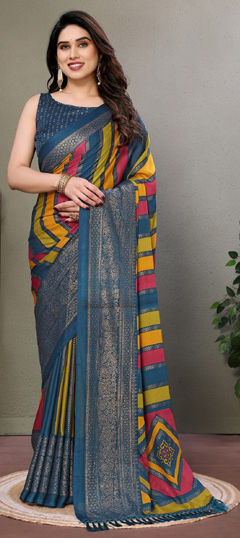Multicolor color Saree in Shimmer fabric with Printed, Weaving work