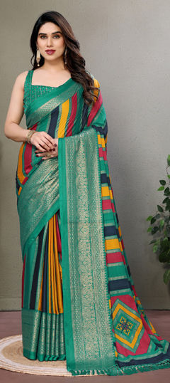 Multicolor color Saree in Shimmer fabric with Printed, Weaving work