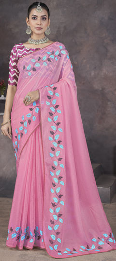 Pink and Majenta color Saree in Georgette fabric with Embroidered, Resham, Thread work