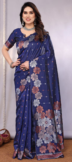 Blue color Saree in Banarasi Silk fabric with Weaving work