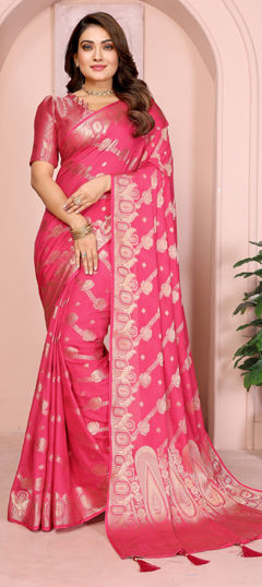 Pink and Majenta color Saree in Georgette fabric with Weaving work