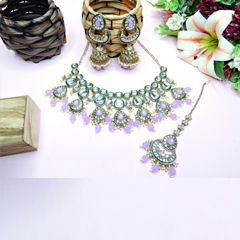 Gold Rodium Polish Purple and Violet color Necklace in Metal Alloy studded with CZ Diamond, Pearl