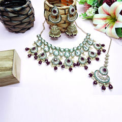 Gold Rodium Polish Beige and Brown color Necklace in Metal Alloy studded with CZ Diamond, Pearl