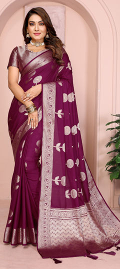 Pink and Majenta color Saree in Georgette fabric with Weaving work