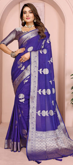 Blue color Saree in Georgette fabric with Weaving work