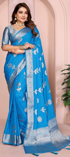Blue color Saree in Georgette fabric with Weaving work