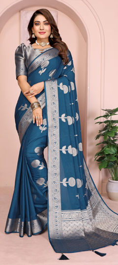 Blue color Saree in Georgette fabric with Weaving work