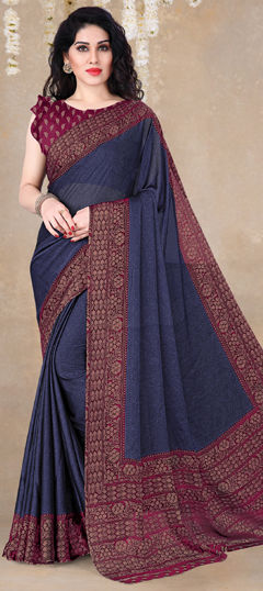 Blue color Saree in Chiffon fabric with Floral, Printed work