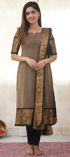 Black and Grey color Kurti in Cotton fabric with Weaving work