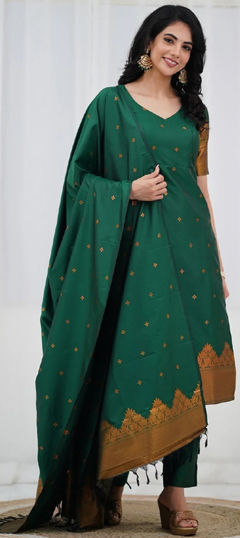 Green color Salwar Kameez in Blended, Silk fabric with Weaving work
