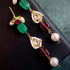 Gold Rodium Polish White and Off White color Earrings in Brass studded with Kundan, Pearl