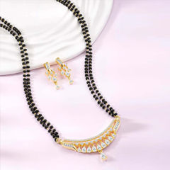 Gold Rodium Polish White and Off White color Mangalsutra in Brass studded with CZ Diamond