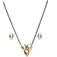 Gold Rodium Polish Black and Grey color Mangalsutra in Brass studded with CZ Diamond