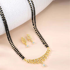 Gold Rodium Polish Black and Grey color Mangalsutra in Brass studded with CZ Diamond