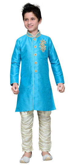201606: Blue color Boys Indo-Western in Art Silk fabric with Patch work