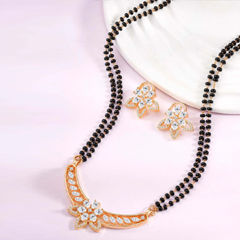 Gold Rodium Polish White and Off White color Mangalsutra in Brass studded with CZ Diamond